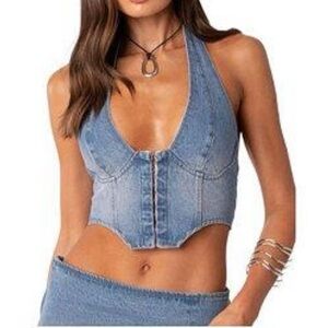 NWT Edikted Katrina denim lace up corset top